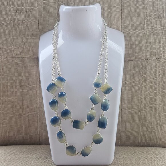 GLORIA VANDERBILT Necklace Women Silver Tone and Faceted Blue Ombre Acrylic - Picture 7 of 11
